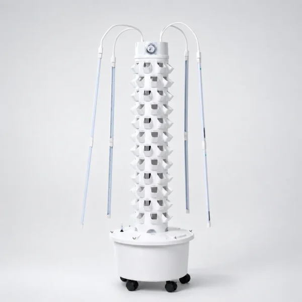 Ovelium 96-Plant Hydroponic Tower with Mechanical Timer Ovelium 96-Plant Hydroponic Tower with smart touchscreen, full studio view