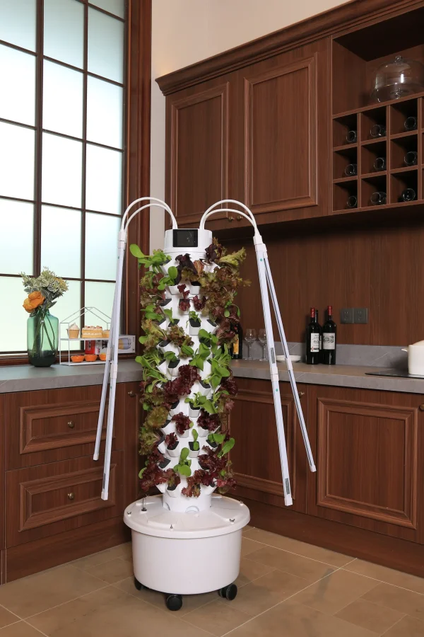 96plant-03 Ovelium 96-Plant Hydroponic Tower in a modern living room