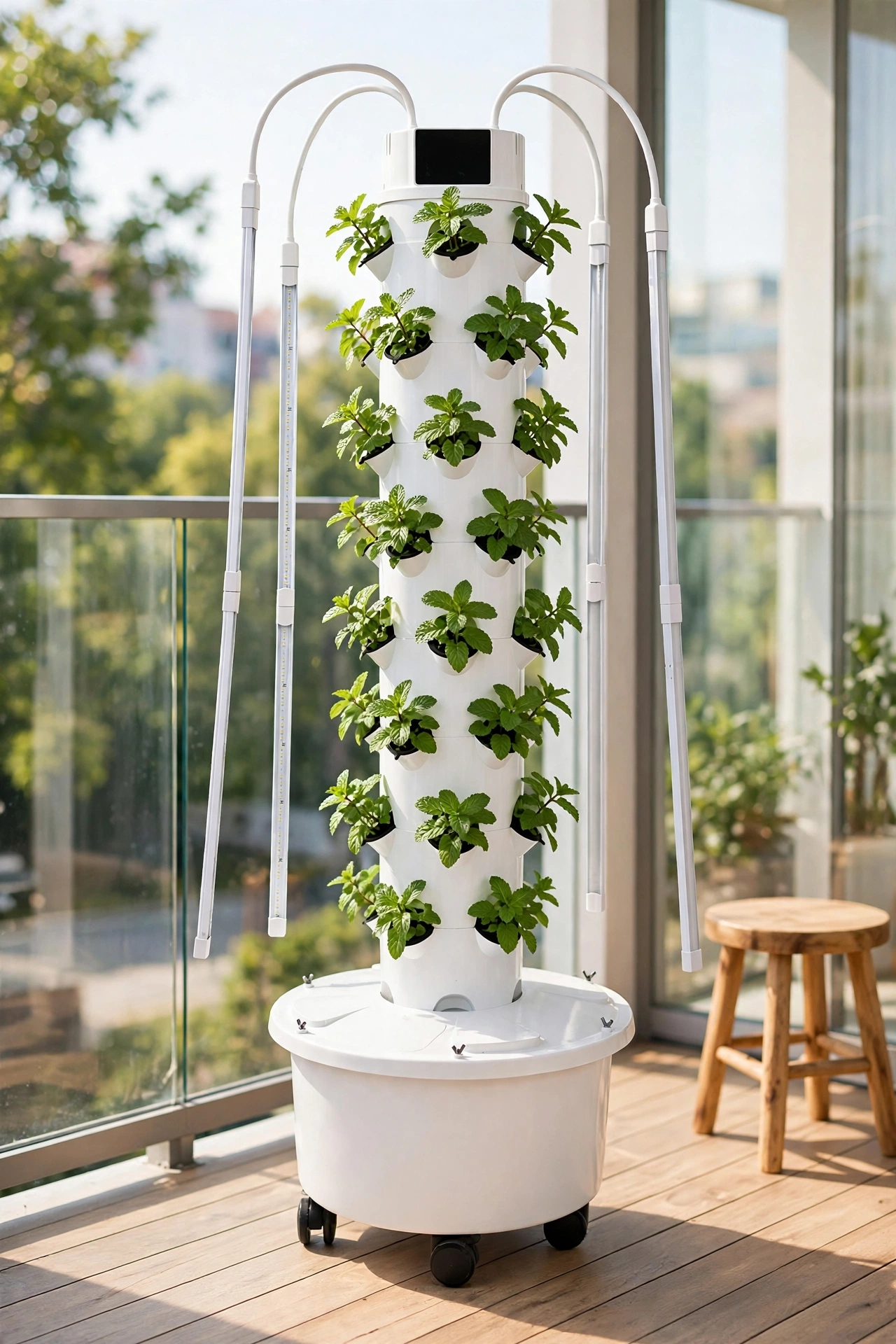 growing mint in a hydroponic tower