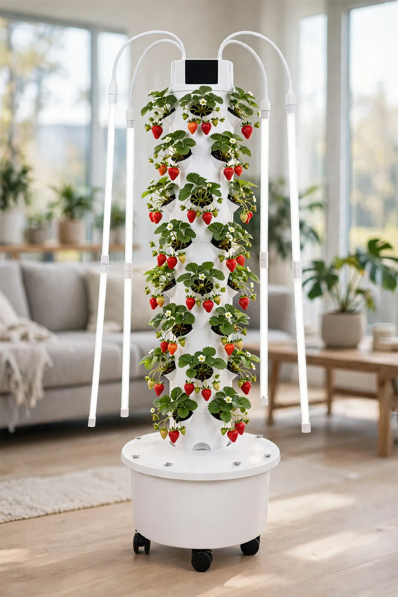 growing strawberries in hydroponic tower